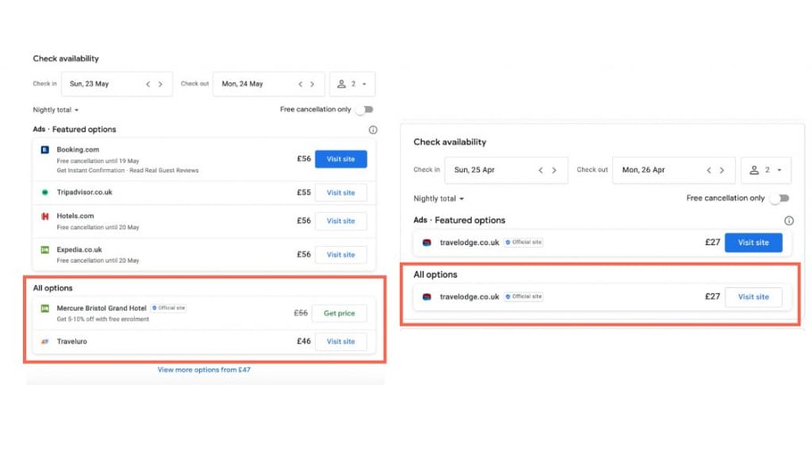 Examples of Google Hotel Booking Module